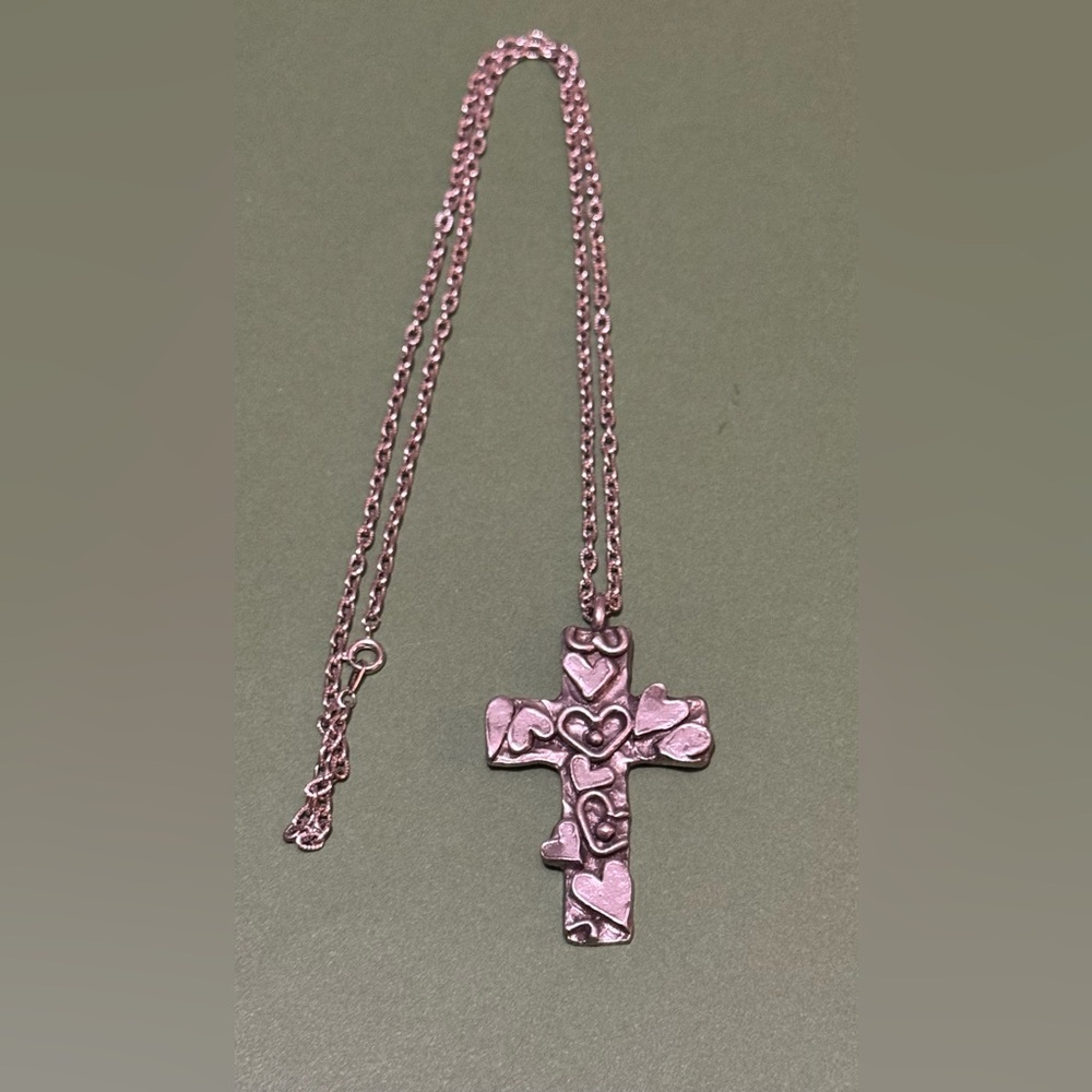 Marcie USA, Beautiful Heart Cross Pewter Pendant Necklace